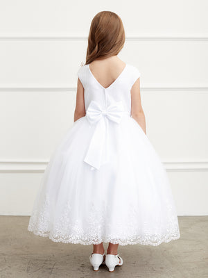 Scalloped hemline Illusion Neckline  Sleeveless  White Communion Flower Girl Dress  5819