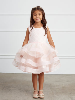 Ruffles Skirt Glitter Horse Hair  Flower Girl Dress  Blush 5829B