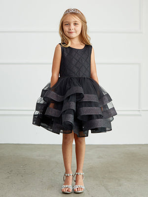 Ruffles Skirt Glitter Horse Hair Flower Girl Dress  Black 5829Bl