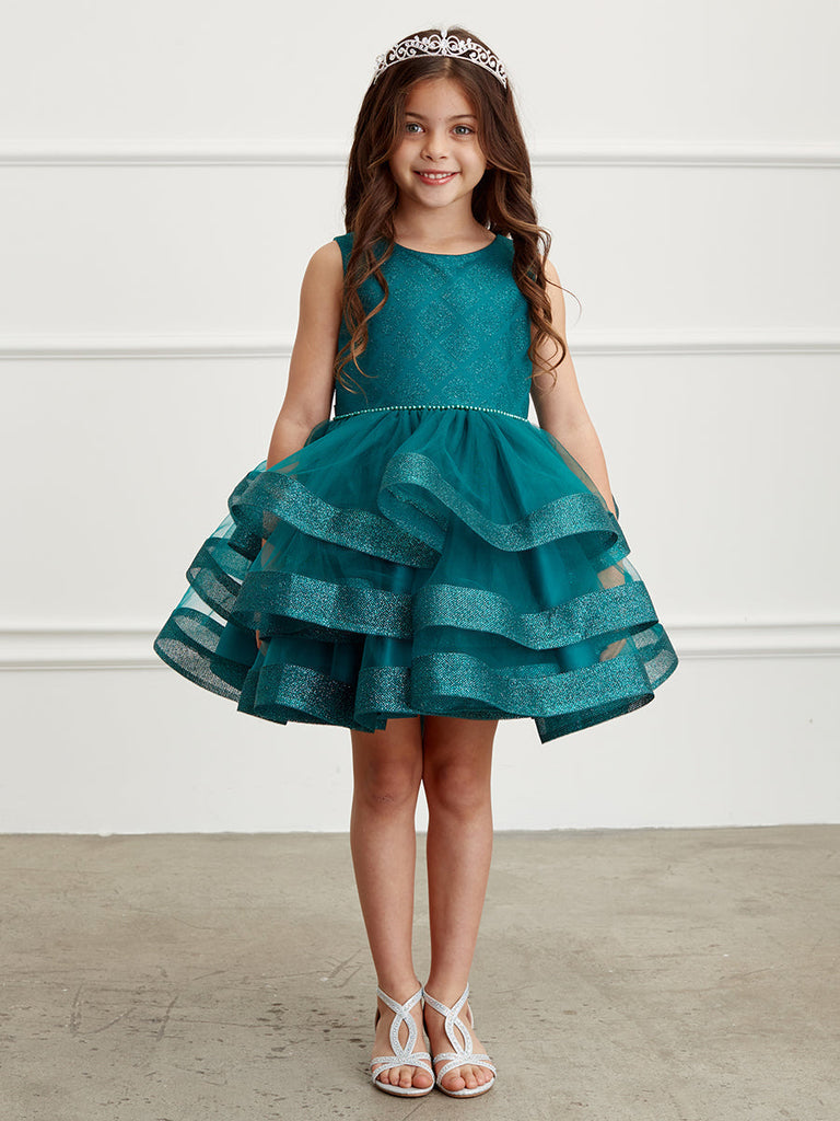 Ruffles Skirt Glitter Horse Hair Flower Girl Dress  Emerald 5829EM