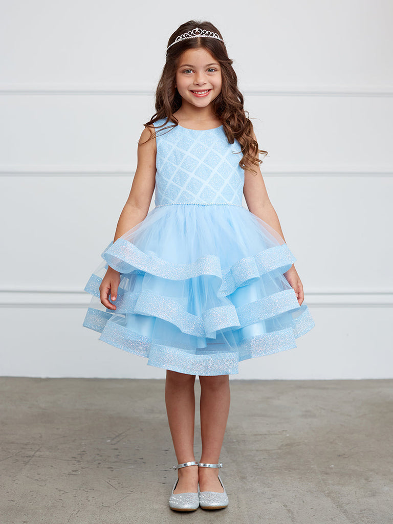 Ruffles Skirt Glitter Horse Hair Flower Girl Dress Sky Blue 5829SB