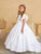 Satin Dress with Butterfly Sleeves and Lace Appliques 5840