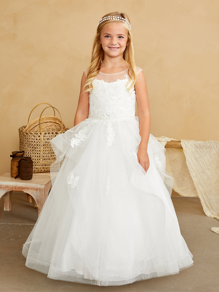 Lace Bodice Sparkling Glitter Tulle Layered Skirt Flower Girl 5850 6 / Champagne (Wheat) Lace Bodice Sparkling Glitter Tulle Layered Skirt Flower Girl 5850 6 / Champagne (Wheat)