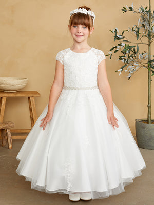 Lace bodice with Cap Sleeves and Sparkling Rhinestone Flower Girl 5851