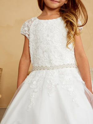 Lace bodice with Cap Sleeves and Sparkling Rhinestone Flower Girl 5851