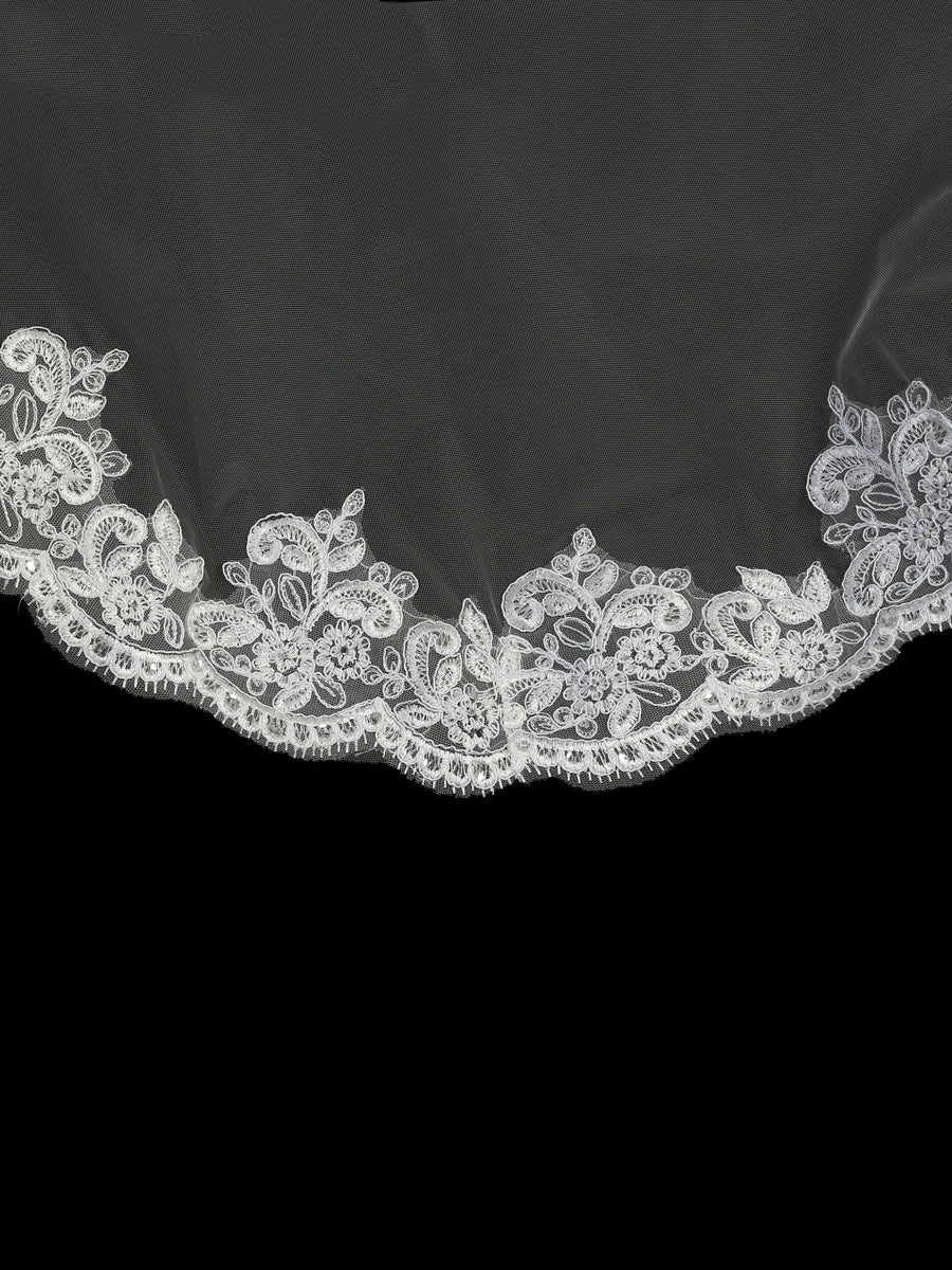 MANTILLA CORTA BLANCA CON ENCAJE VTBS-001 – The Bridal Store