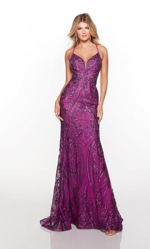 Alyce 61424 Plunging Neckline Fit and Flare Sequin Gown