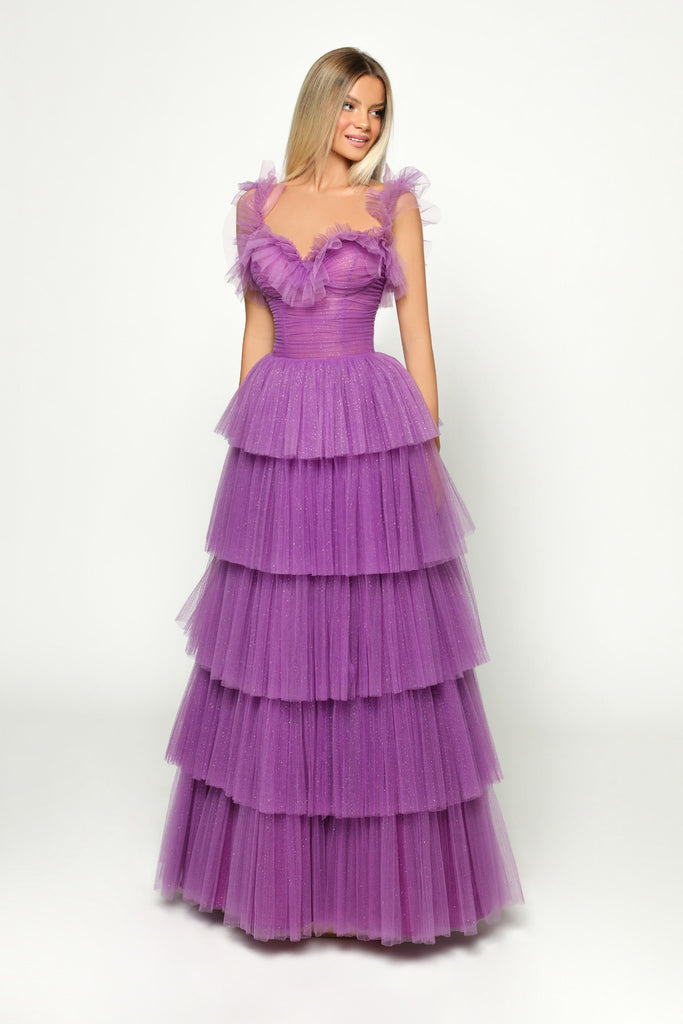 Tarik Ediz 51038 Evelyn Purple Glitter Dress 6 / Purple Tarik Ediz 51038 Evelyn Purple Glitter Dress 6 / Purple