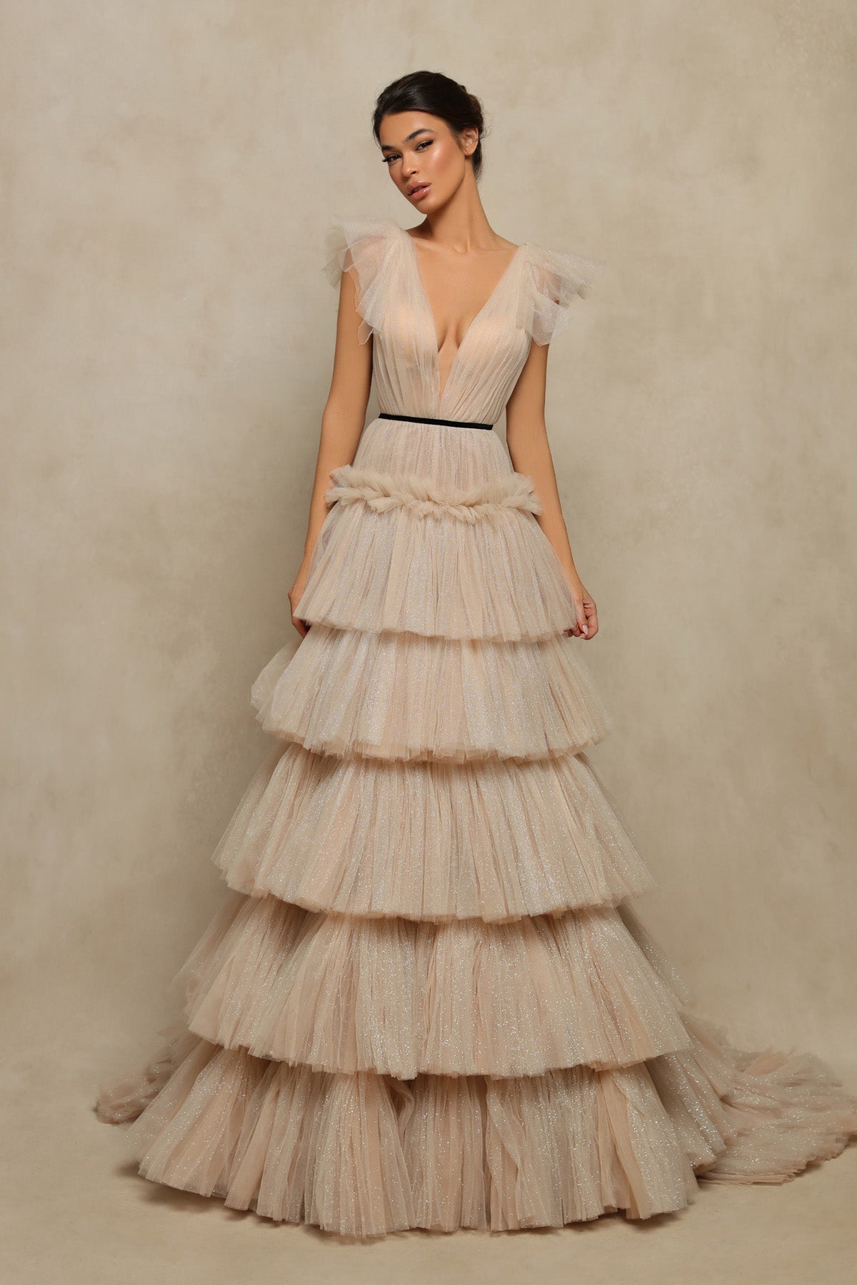 Tarik Ediz 98046 Tulle V-Neckline Layered Embellishment Delmare Dress Pre-Order 16 / Gold (LightGoldenRodYellow) Tarik Ediz 98046 Tulle V-Neckline Layered Embellishment Delmare Dress Pre-Order 16 / Gold (LightGoldenRodYellow)