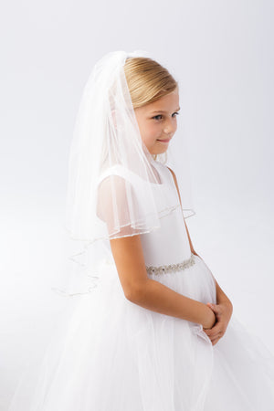 Communion Veil - Beaded Scalloped Edge with Sequin Flowers Communion Veil - Beaded Scalloped Edge with Sequin Flowers