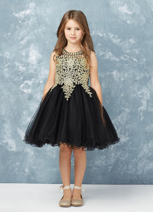 Short Flower Girl Dress with Gold Lace 7013B