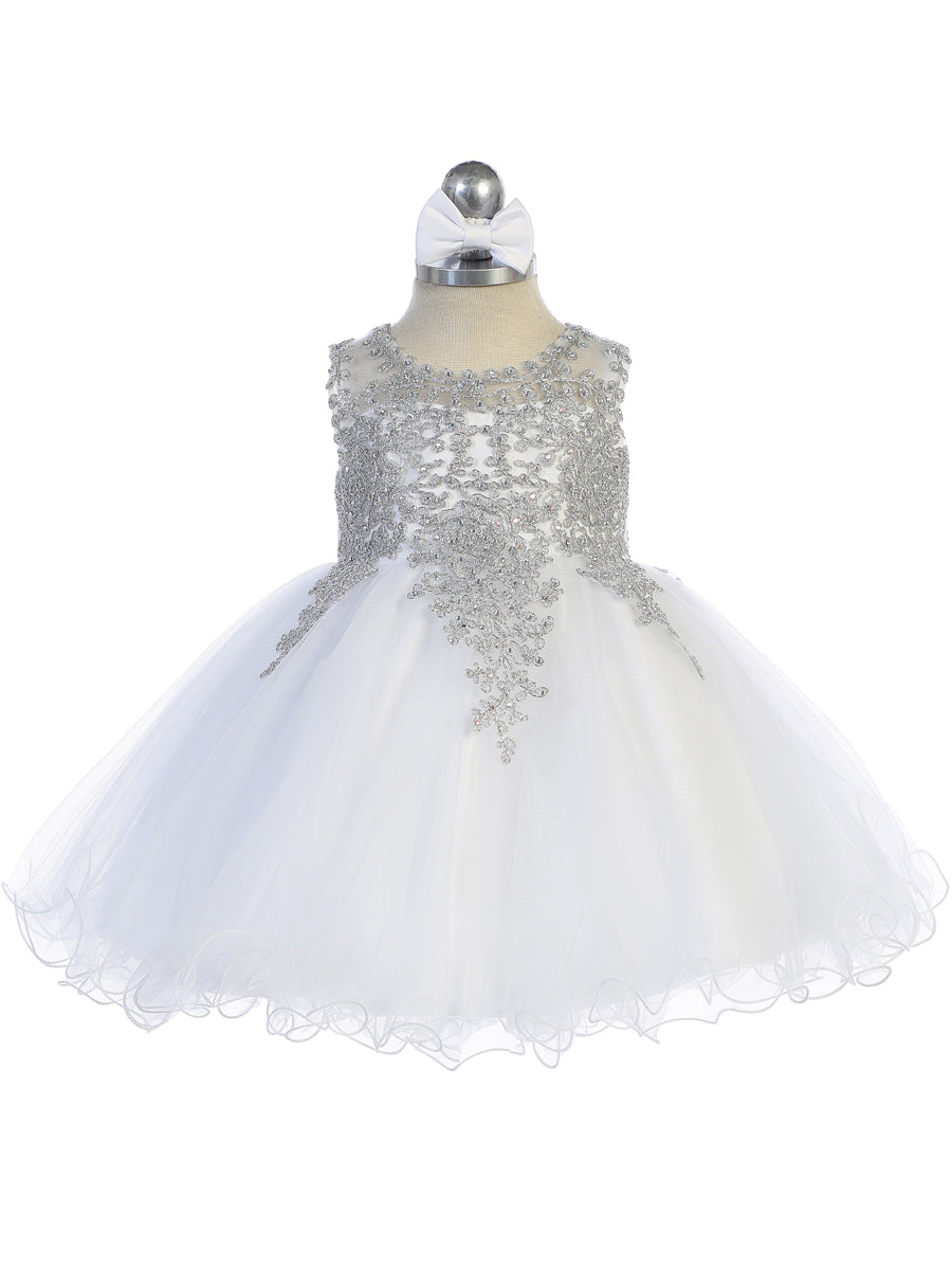 Baby Short Flower Girl Dress with Gold Lace 7013B Sparkly Gowns Baby Short Flower Girl Dress with Gold Lace 7013B Sparkly Gowns
