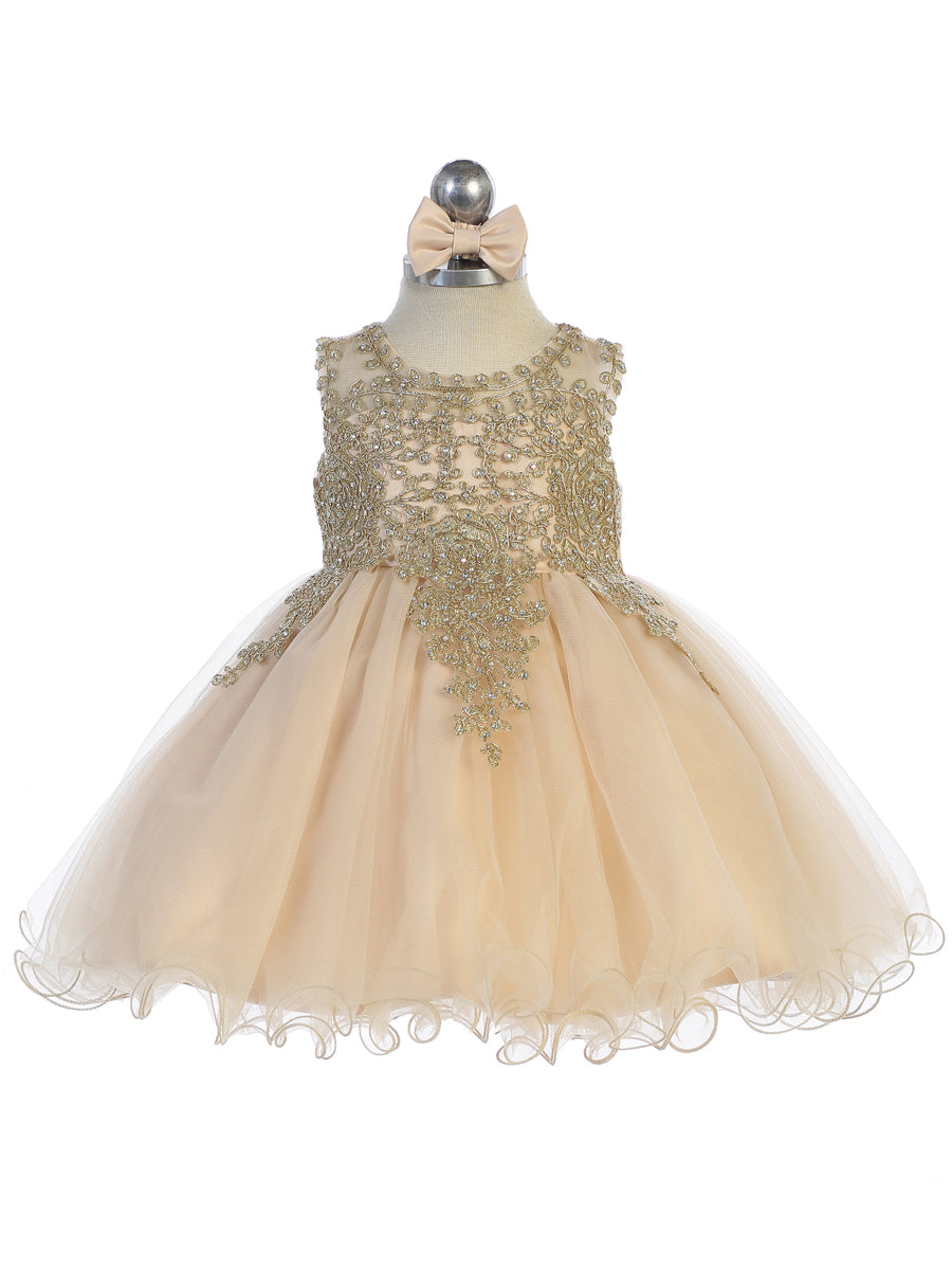 Baby Short Flower Girl Dress with Gold Lace 7013B Sparkly Gowns Baby Short Flower Girl Dress with Gold Lace 7013B Sparkly Gowns
