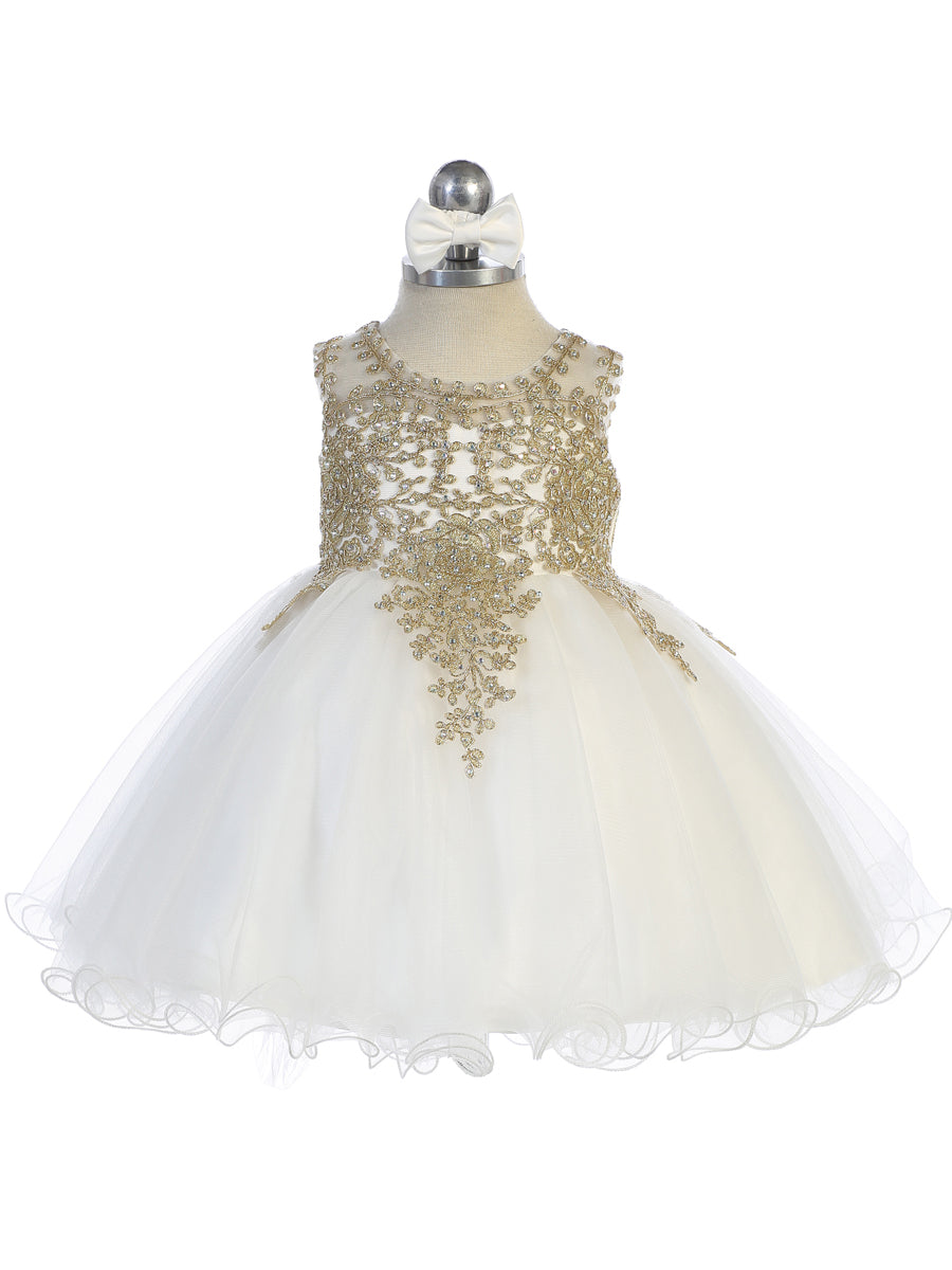 Baby Short Flower Girl Dress with Gold Lace 7013B Sparkly Gowns Baby Short Flower Girl Dress with Gold Lace 7013B Sparkly Gowns