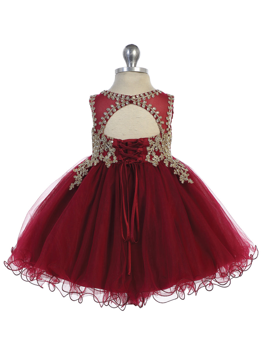 Baby Short Flower Girl Dress with Gold Lace 7013B Sparkly Gowns Baby Short Flower Girl Dress with Gold Lace 7013B Sparkly Gowns