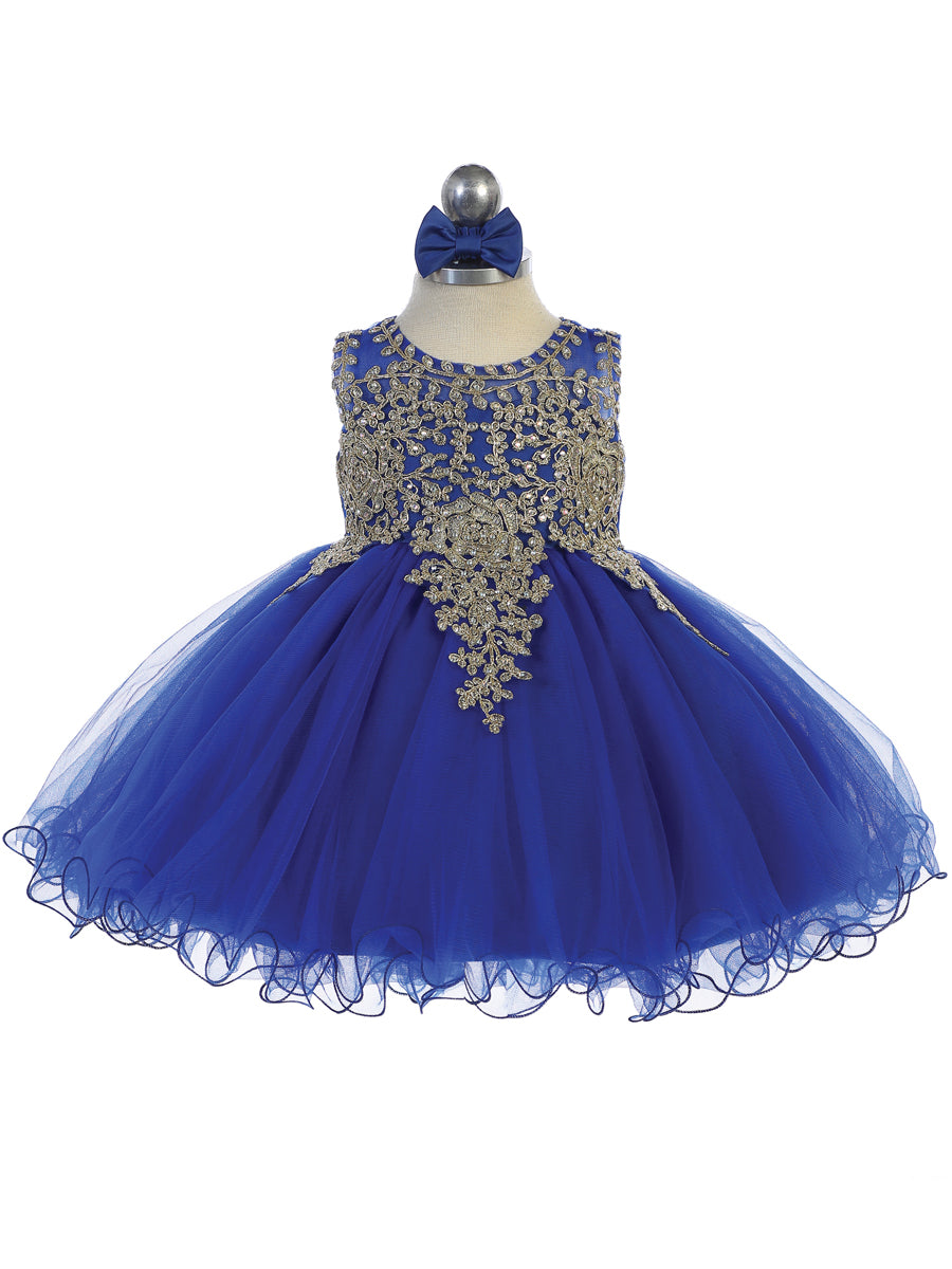 Baby Short Flower Girl Dress with Gold Lace 7013B Sparkly Gowns Baby Short Flower Girl Dress with Gold Lace 7013B Sparkly Gowns