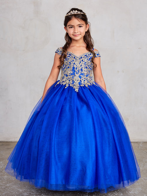 Chic Flowers Royal Blue Prom Party Gowns| Long Sleeves Prom Party Gown –  Ballbella