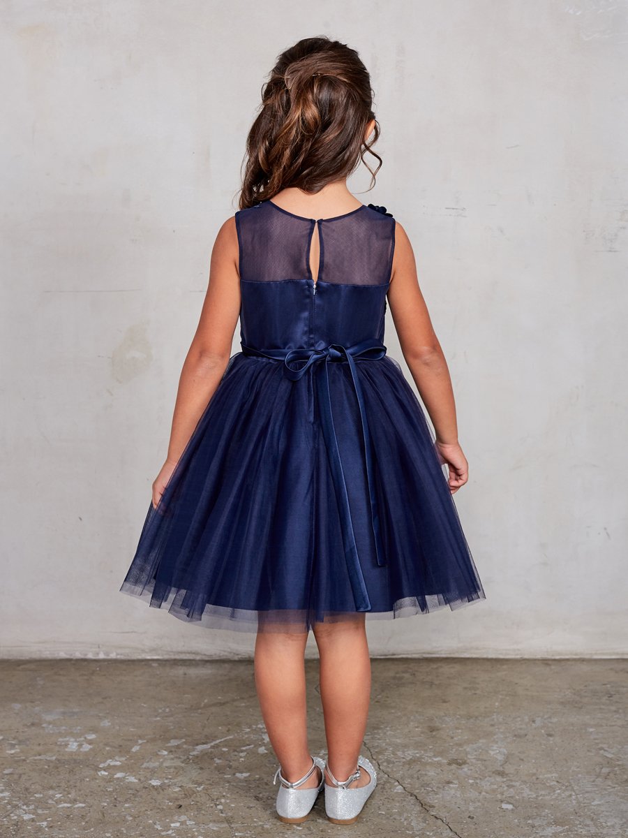 Sleeveless Short Dress with 3D flowers Navy Blue Flower Girl Dress Tip – Sparkly Gowns Sleeveless Short Dress with 3D flowers Navy Blue Flower Girl Dress Tip – Sparkly Gowns