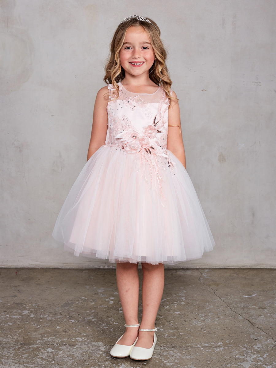Sleeveless Short Dress with 3D flowers Flower Girl Blush Dress Tip Top 7027 18+$10 / Blush (MistyRose)