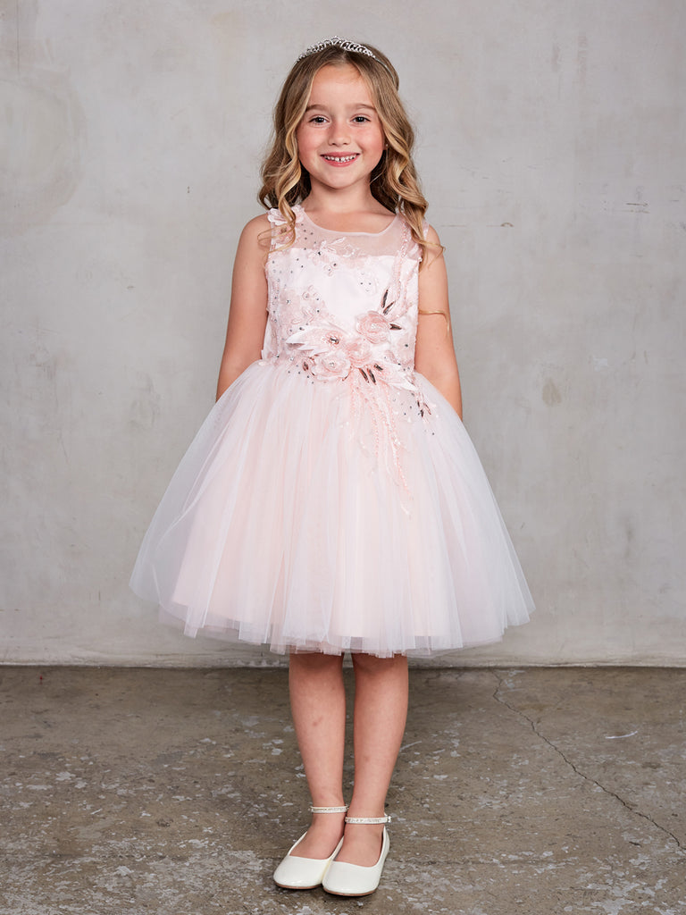Sleeveless Short Dress with 3D flowers Flower Girl Blush Dress Tip Top – Sparkly Gowns Sleeveless Short Dress with 3D flowers Flower Girl Blush Dress Tip Top – Sparkly Gowns