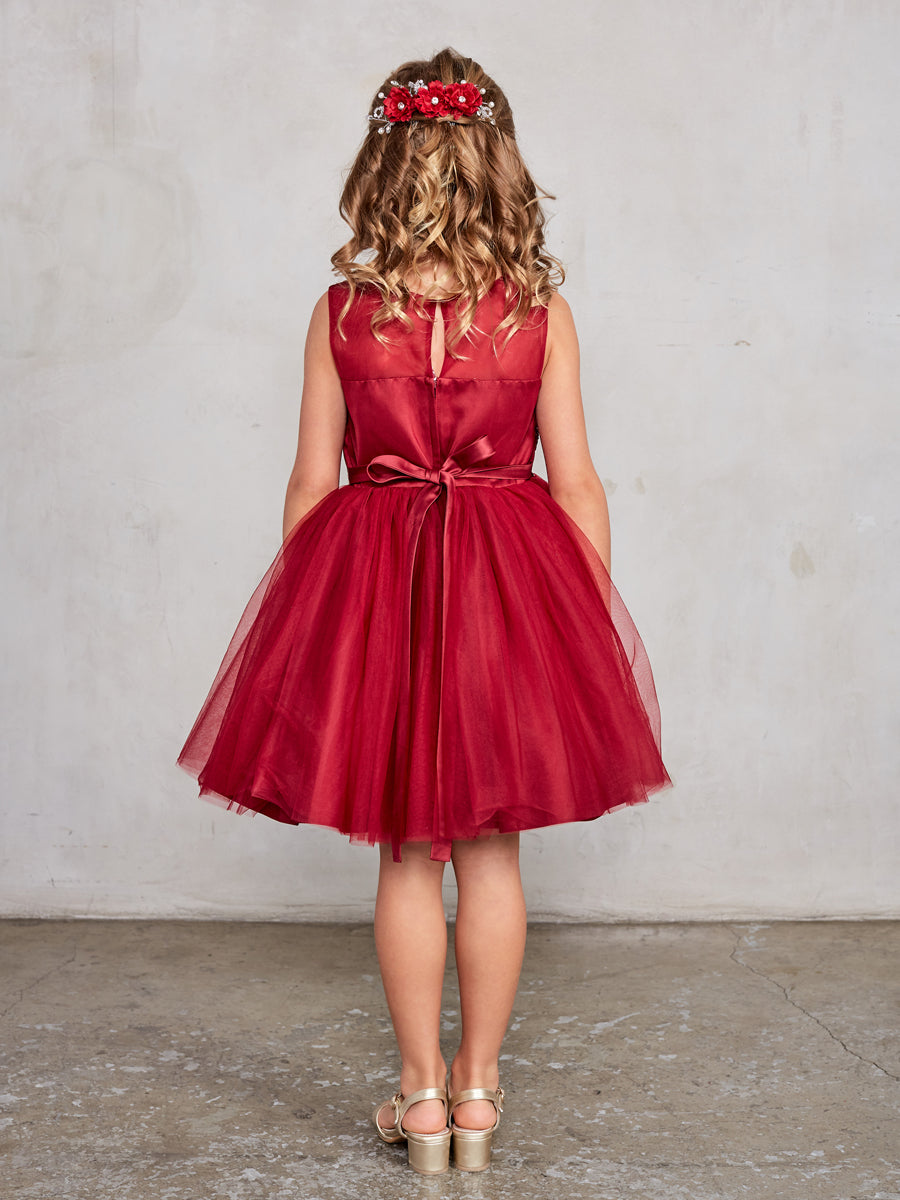 Sleeveless Short Dress with 3D flowers Burgundy Flower Girl Dress Tip Top 7027 2 / Burgundy (DarkRed) Sleeveless Short Dress with 3D flowers Burgundy Flower Girl Dress Tip Top 7027 2 / Burgundy (DarkRed)