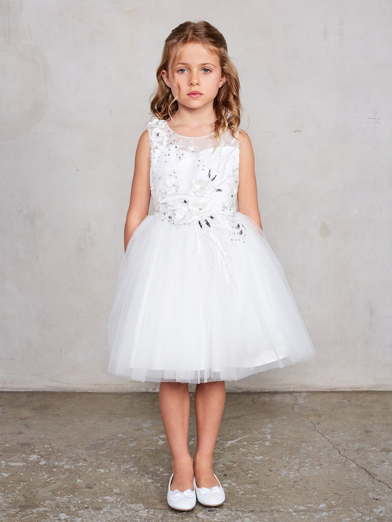 short white dress with 3d flowers flower short dress Odalys White 3D floral Mini Bridal Look Dress unmatchedbyu-parroquiadesanalbertomagno.com