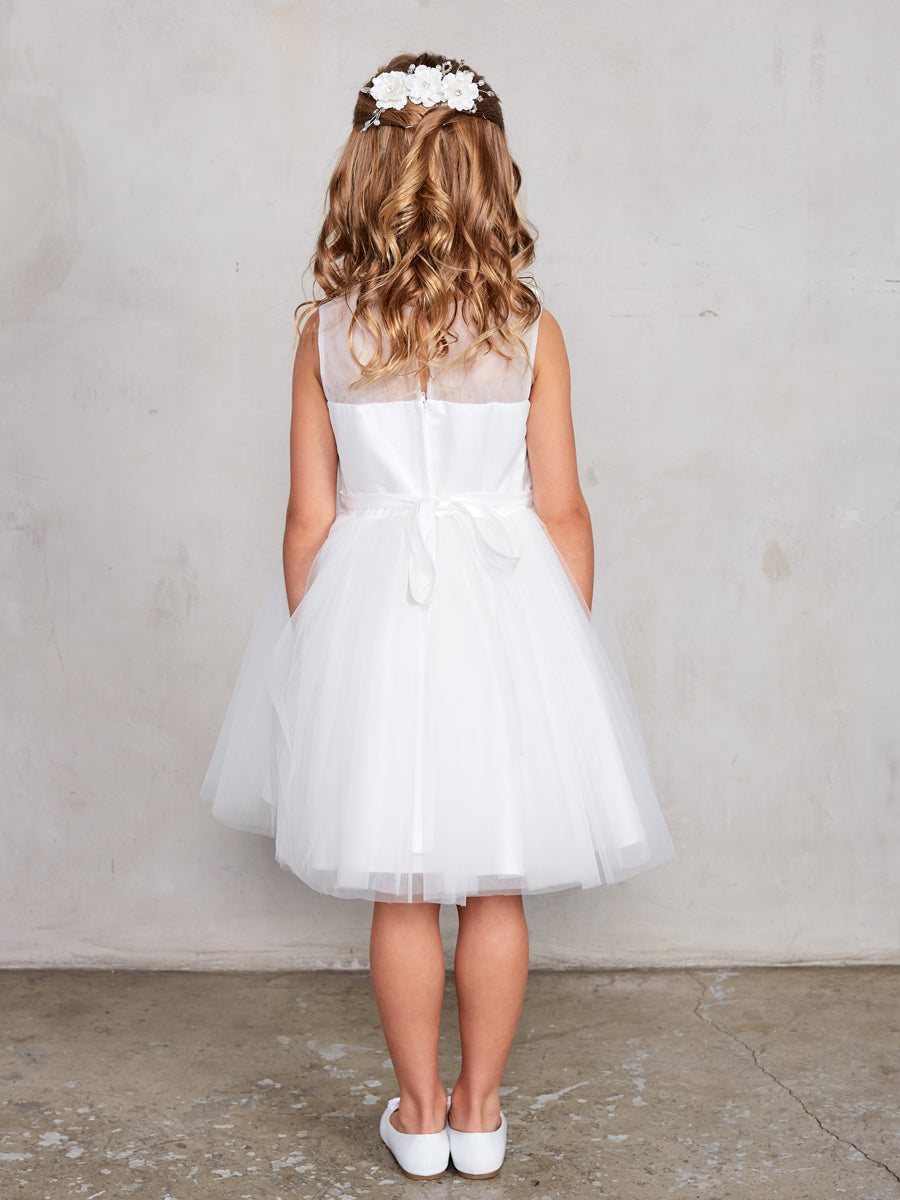 Sleeveless Short Dress with 3D flowers White Flower Girl Dress Tip Top Sparkly Gowns Sleeveless Short Dress with 3D flowers White Flower Girl Dress Tip Top Sparkly Gowns