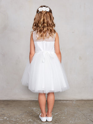 Vestido Corto Sin Mangas con Flores 3D Vestido Niña Florista Blanco Tip Top 7027