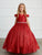 Glitter Illusion Off-the-Shoulder Red A-line Gown 7029