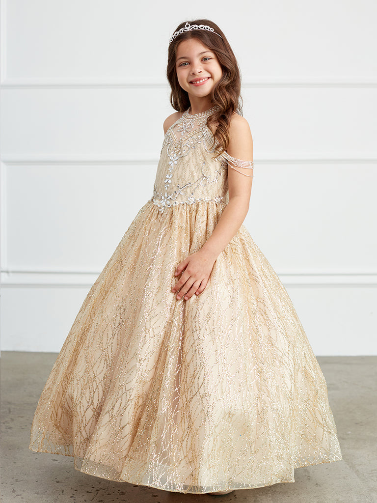 Choker Style Beaded Gold A-line Gown Party Children Dress 7032 Sparkly Gowns Choker Style Beaded Gold A-line Gown Party Children Dress 7032 Sparkly Gowns