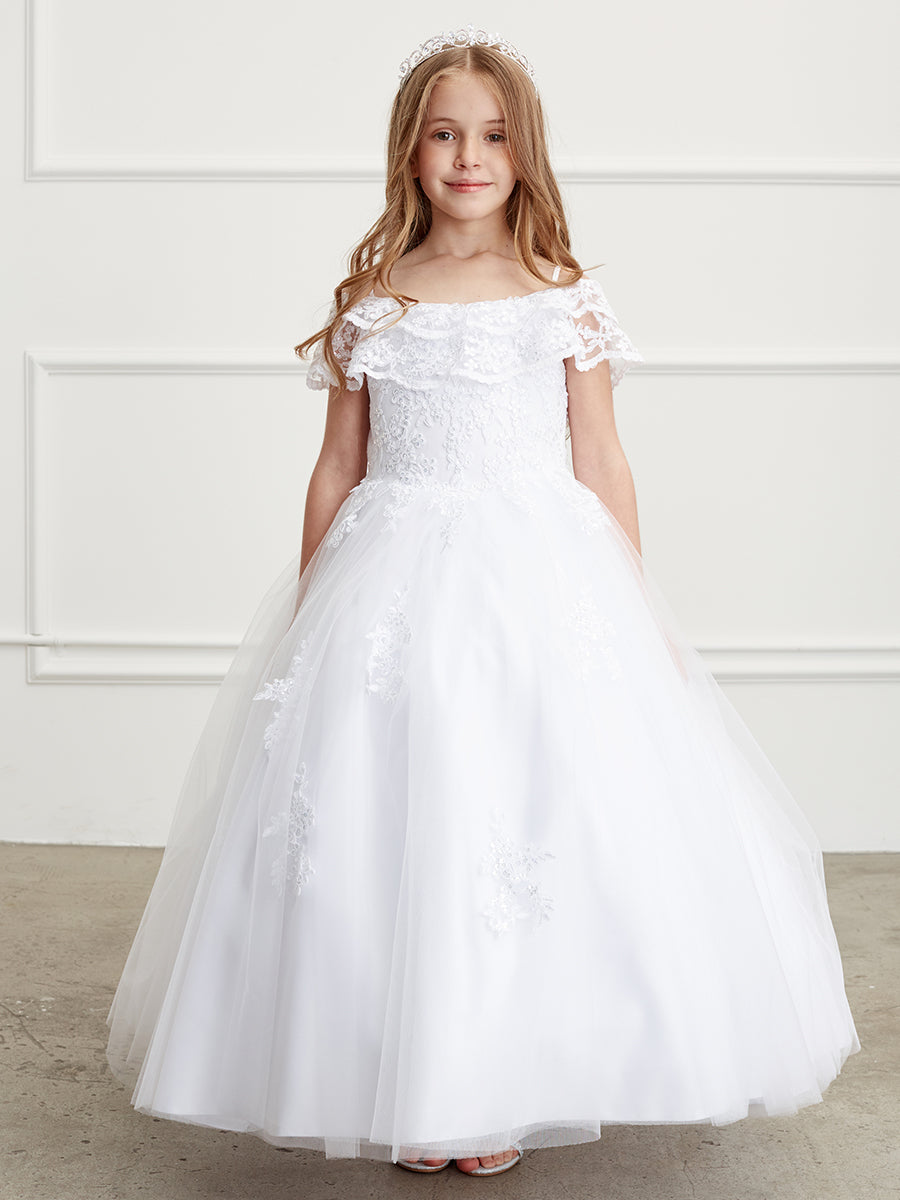 Lace and Tulle Off-the-Shoulder White Ball Gown 7033W 12 / White Lace and Tulle Off-the-Shoulder White Ball Gown 7033W 12 / White