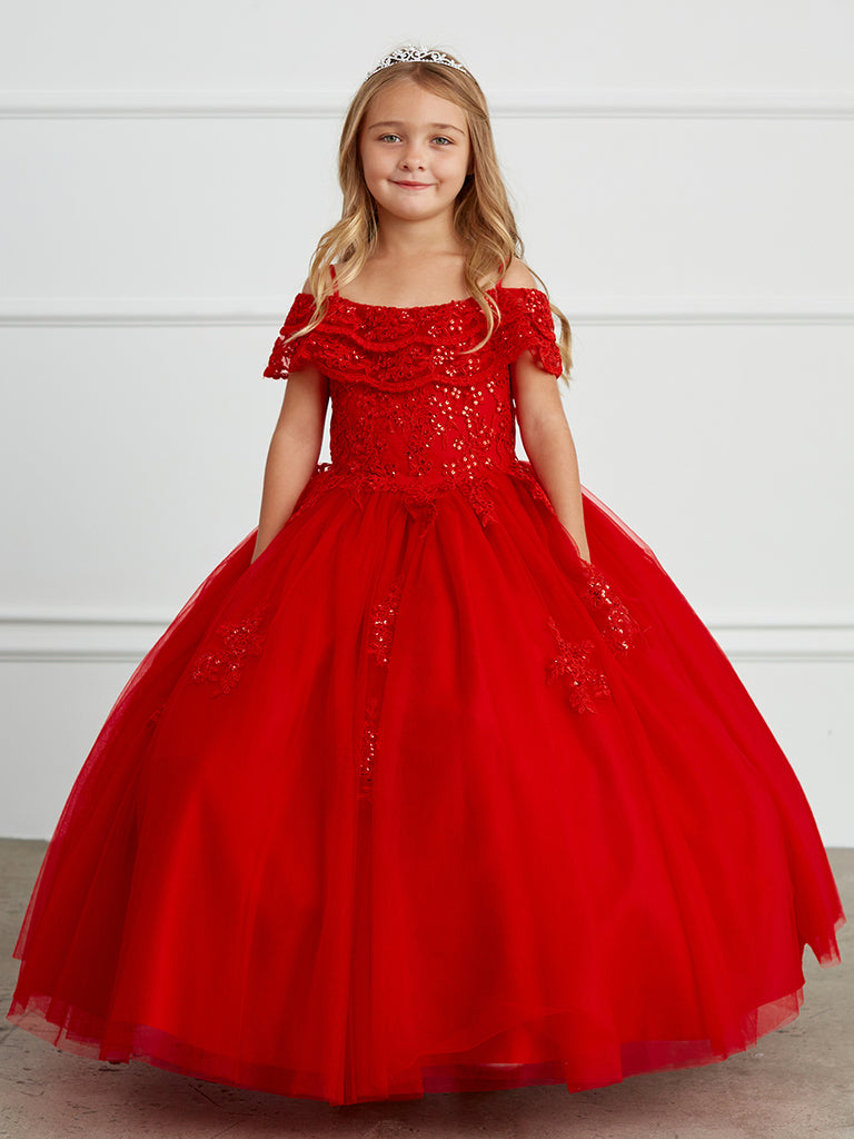 Lace and Tull Off-The-Shoulder Red Ball Gown 7033R 14+$30 / Red Lace and Tull Off-The-Shoulder Red Ball Gown 7033R 14+$30 / Red