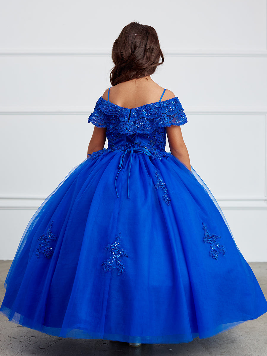 Beautiful Royal Blue Cinderella Girls Pageant Dresses Off-Shoulder