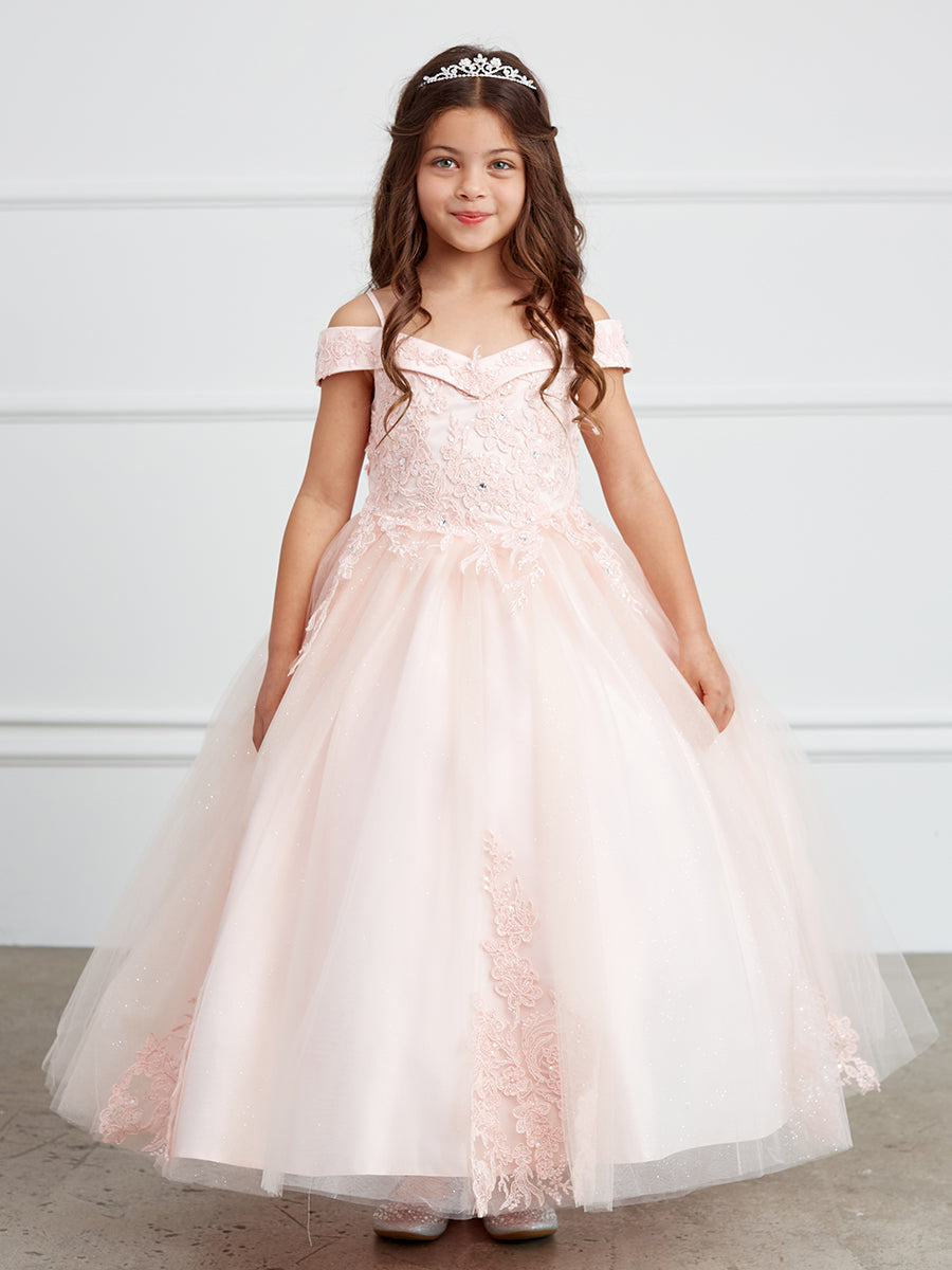 Lace and Tulle Off-the-Shoulder First Communion Flower Girl Full Length Gown 7034IV 12 / Ivory Lace and Tulle Off-the-Shoulder First Communion Flower Girl Full Length Gown 7034IV 12 / Ivory