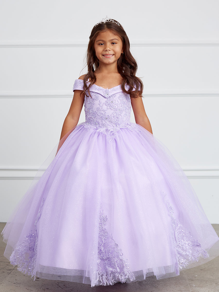 Lace and Tulle Off-the-Shoulder Lilac Flower Girl Full Length Gown 7034LI 4 / Lilac (Lavender) Lace and Tulle Off-the-Shoulder Lilac Flower Girl Full Length Gown 7034LI 4 / Lilac (Lavender)