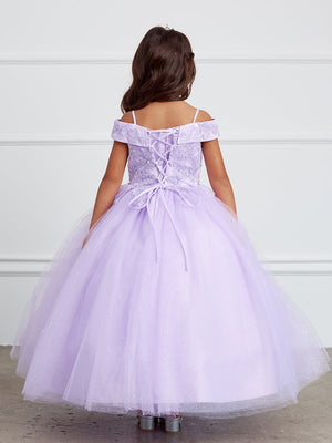 Lace and Tulle Off-the-Shoulder Lilac Flower Girl Full Length Gown 7034LI