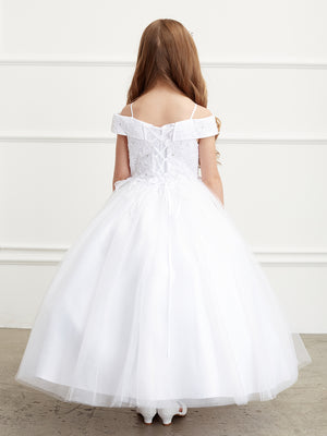 Lace and Tulle Off-the-Shoulder First Communion Full Length  Gown 7034W