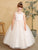 Illusion Neckline with 3D Floral Applique and Glitter Tulle Skirt 7038