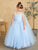 3D Floral Bodice with Glitter Tulle Skirt and Detachable Cape 7040