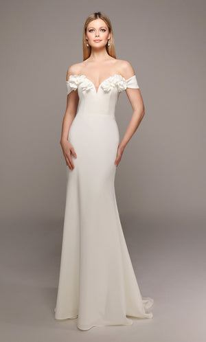Alyce 7062W Italian Knit Off the Shoulder Fit And Flare Wedding Dress REQUEST PRICE