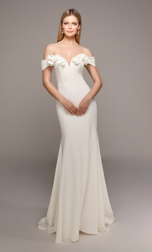 Alyce 7062W Italian Knit Off the Shoulder Fit And Flare Wedding Dress REQUEST PRICE