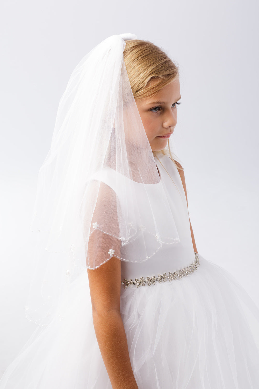 Communion Veil - Beaded Scalloped Edge with Sequin Flowers Communion Veil - Beaded Scalloped Edge with Sequin Flowers