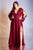 Opened Long Sleeve Satin Burgundy Evening Gown 7475B