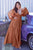 Curves Opened Long Sleeve Satin Evening Gown 7475C