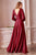 Opened Long Sleeve Satin Burgundy Evening Gown 7475B