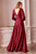 Opened Long Sleeve Satin Nude Evening Gown 7475N