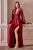 Opened Long Sleeve Satin Burgundy Evening Gown 7475B
