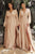 Opened Long Sleeve Satin  Evening Gown 7475M