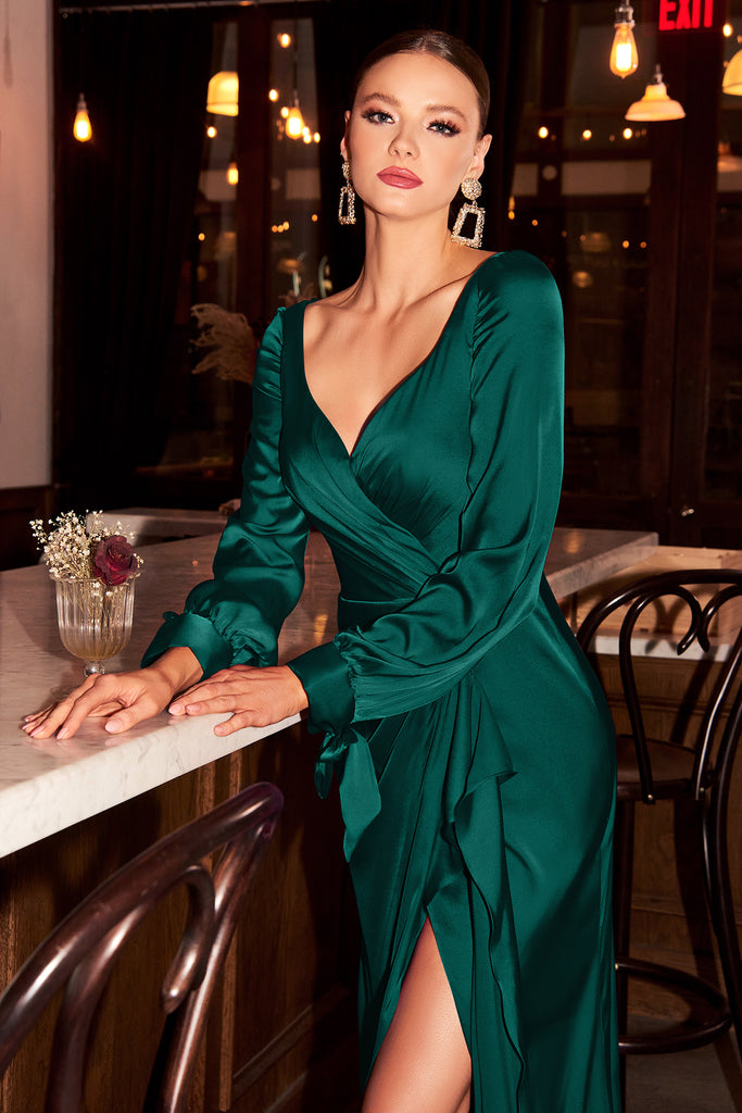 Antonella Sheer Embellished Scoop Neck Evening Gown in Emerald | Oh Polly