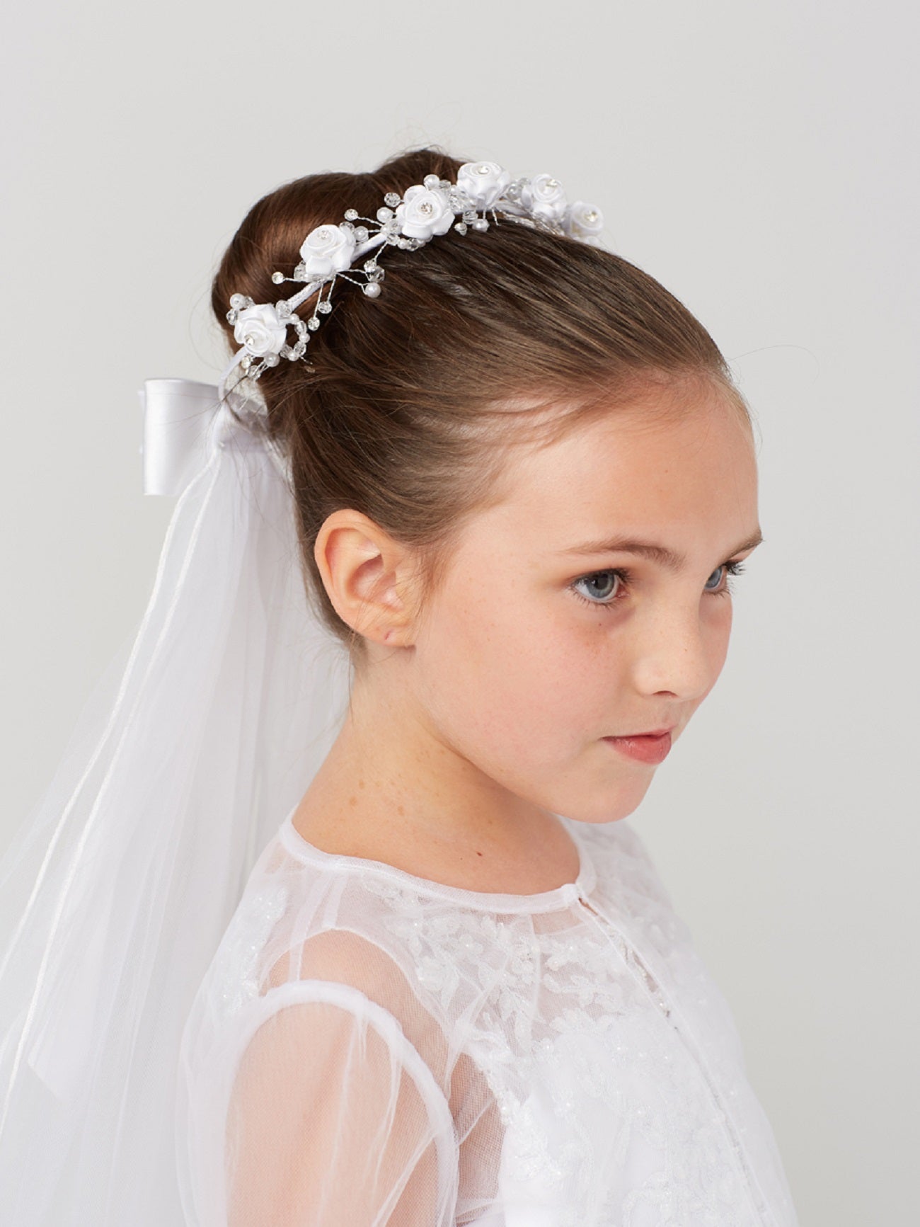 Communion Veil with Floral Motif Headband